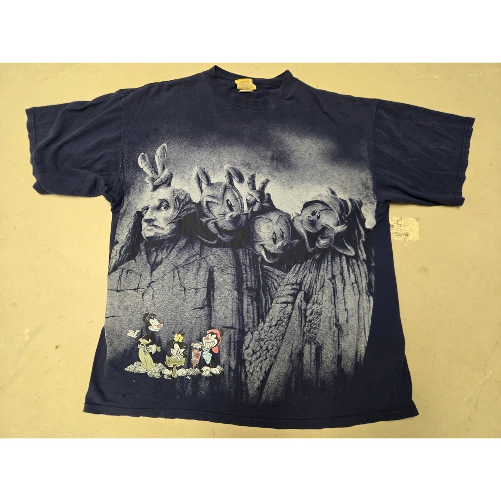 Vintage 1995 Animaniacs Mount Rushmore T-Shirt Navy Blue XL Warner Bros 90s Tee